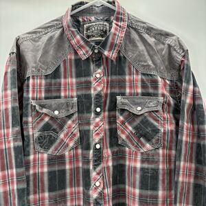 BKE Vintage Shirt Mens XL Plaid Western Pearl Snap Athletic Fit Cowboy